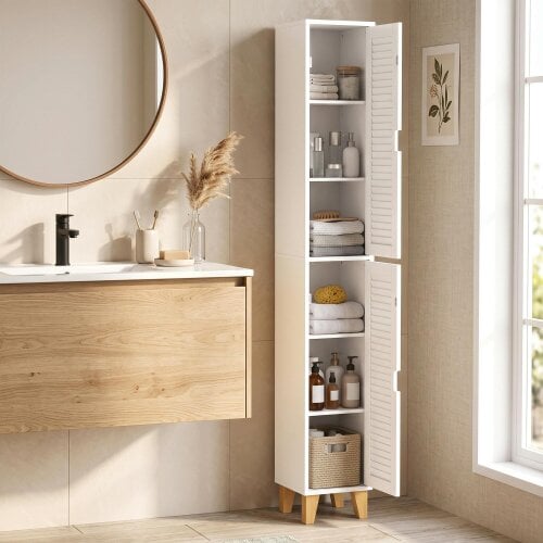 HOMCOM 170cm Tall Bathroom Storage Cabinet with Adjustable Shelf, White