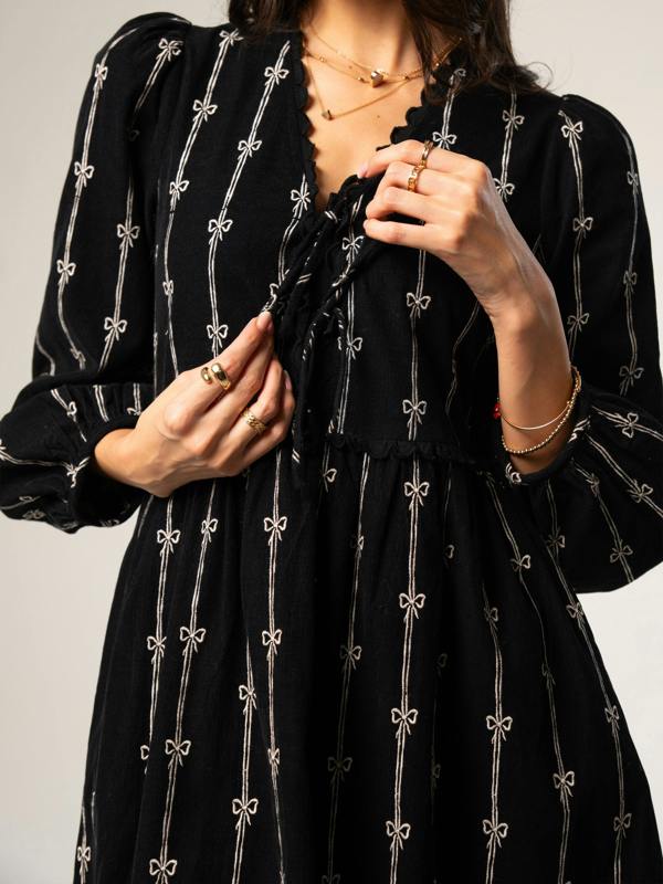 Rose & Nancy Beatrix Black Cord Embroidered Midi Dress