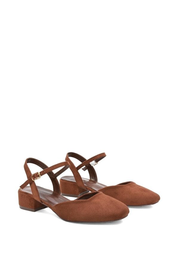 XY LONDON Low Block Heel Court Shoes With Ankle Strap