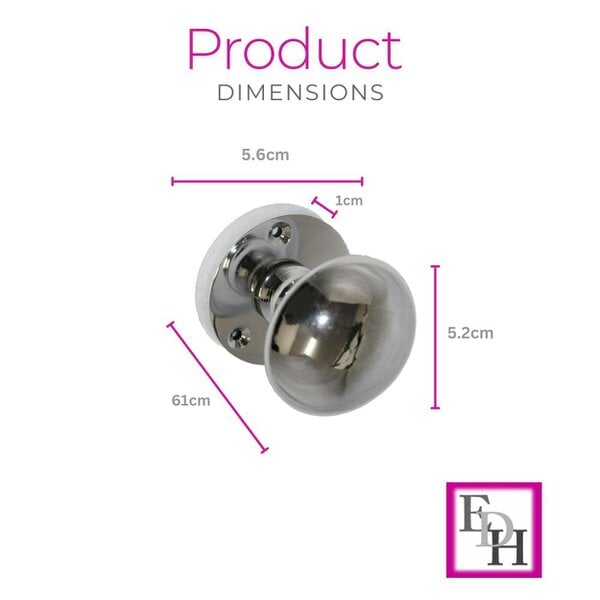 EDH Door Hardware Polished Chrome Round Door Knob Set Including Tubular Latch - Victorian Style