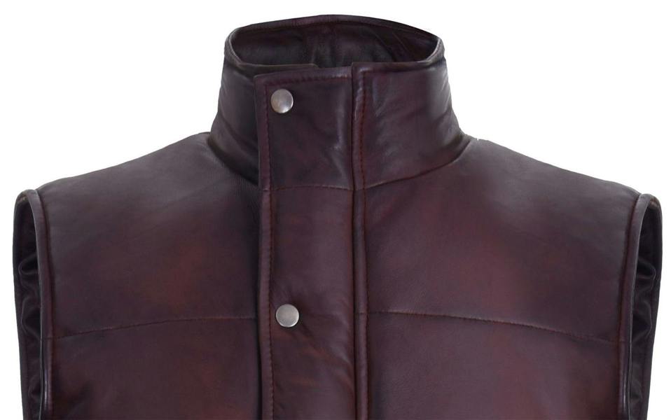 Infinity Leather Mens Puffer Warmer Waistcoat Sleeveless Padded Leather Jacket