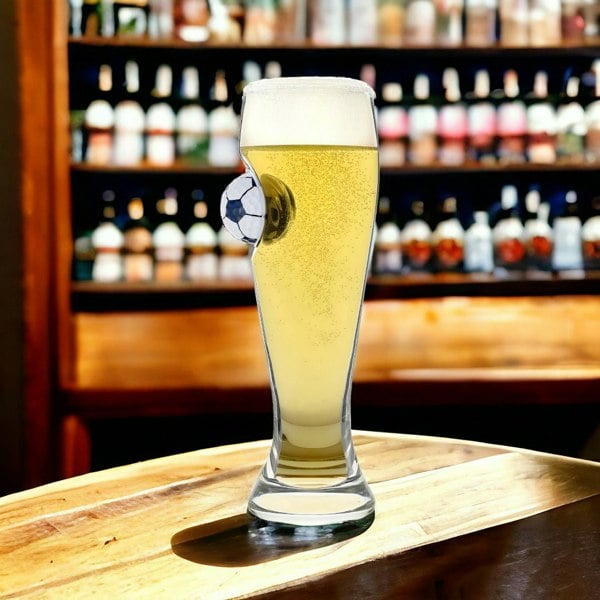 SPORTGIFTZ Football-Themed Pilsner Beer Glass | Unique Sports Fan Gift | Tall Crystal-Clear Glass for Beer Lovers