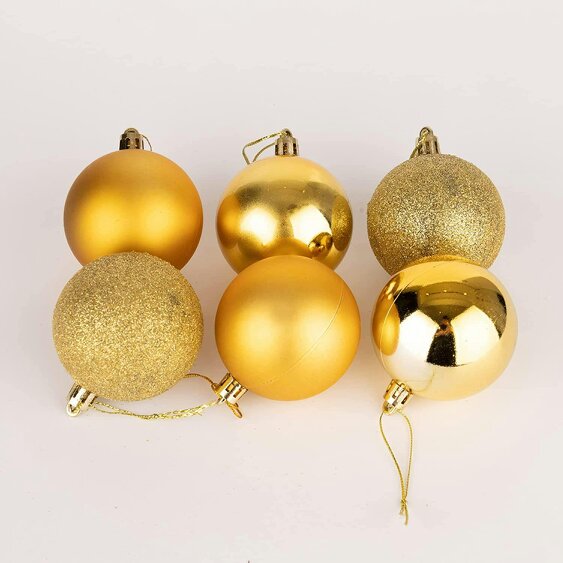 Shatchi Shatterproof Gold Christmas Bauble Set in 6 Piece and 18 Piece Pack Sizes, 60mm Decorations - 6 Pack - PVC - Gold