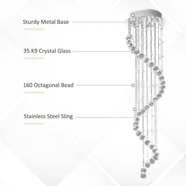 Chrome crystal chandelier with octagonal bead glass drops and metal hanging frame