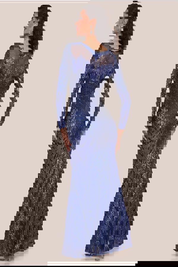 Long Sleeve Aztec Sequin Maxi Dress - Navy DR3490