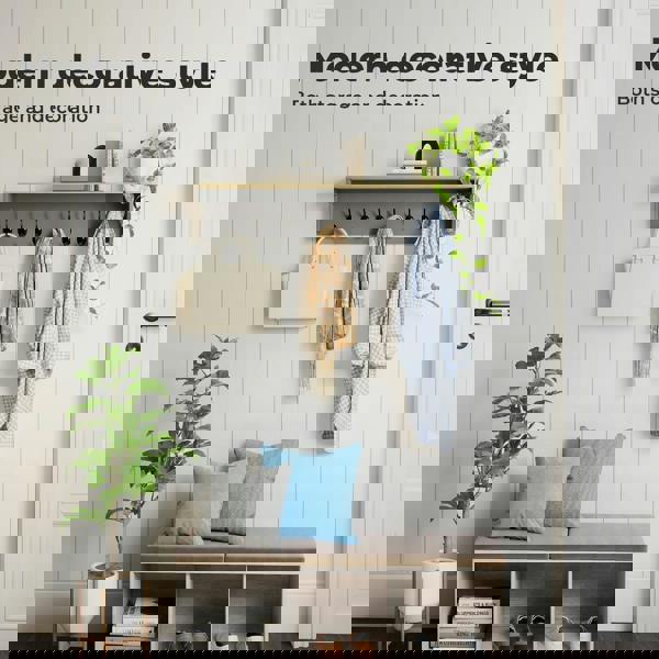 Levede Coat Rack Wall Mounted 7 Double Hooks Wood Entryway Hallway Storage Shelf