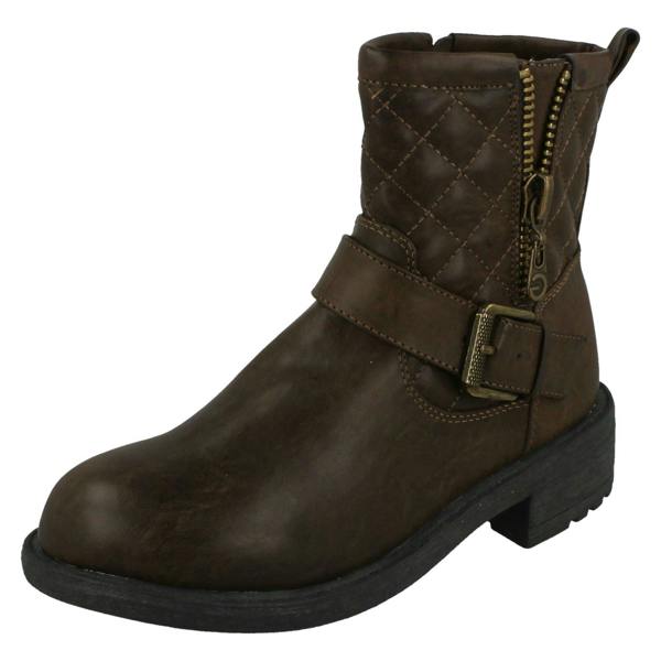 Spot On Ladies Spot On Mid Heel Quilted Biker Boots