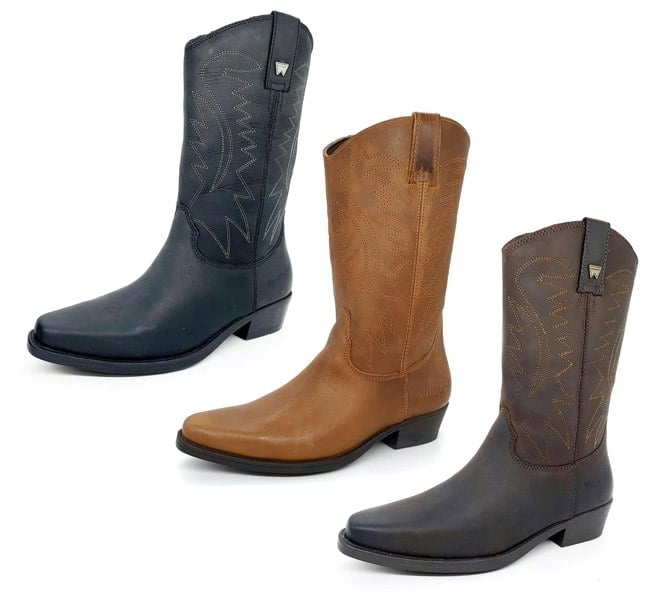 Wrangler Tex Hi Mens Leather Pull on Pointed Cowboy Western Boots