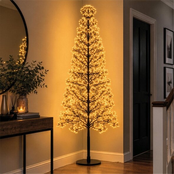 Scotts of Stow Xmas Haus Pre Lit Firework Tree with Copper Gold Micro LEDs and Timer