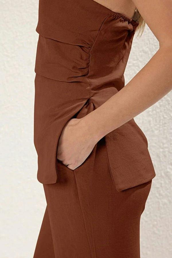 WOVCOR 2-Piece Linen-Look Strapless Blouse and Pants Set