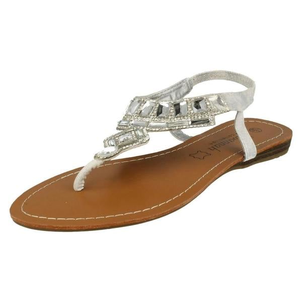 Savannah Ladies Savannah Flat Diamante Jewel Trim Toe Post Sandal