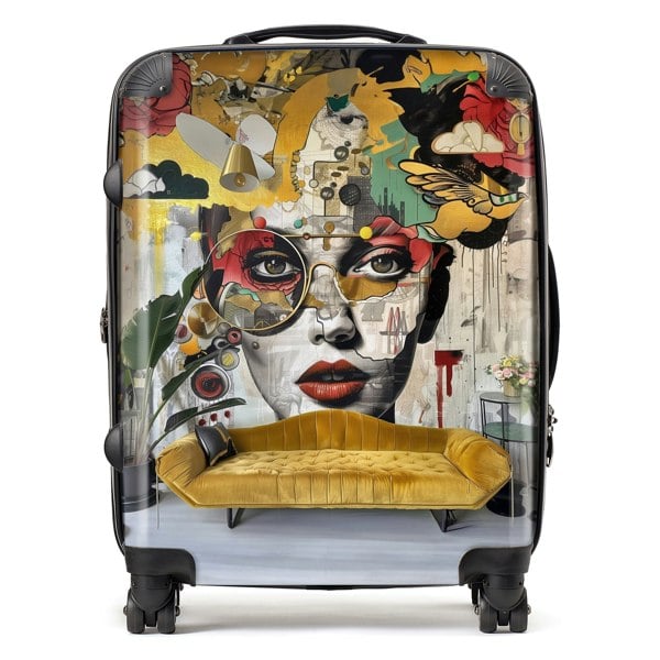 Warren Reed Abstract Face Behind Sofa Suitcase