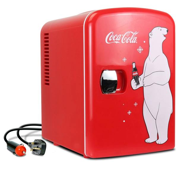 Coca-Cola 4L Mini Fridge 6 Can Portable Cooler & Warmer for Bedroom, Car & Skincare (12V, PB Red)