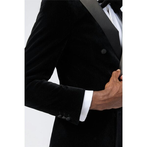 Antique Rogue Slim Fit Black Velvet Double Breasted Blazer