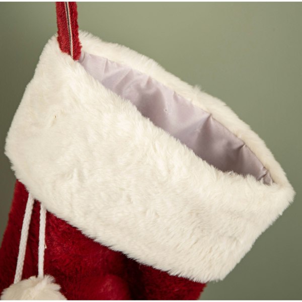 Samuel Alexander 60cm Red Christmas Stocking with White Cuff and Pom Poms