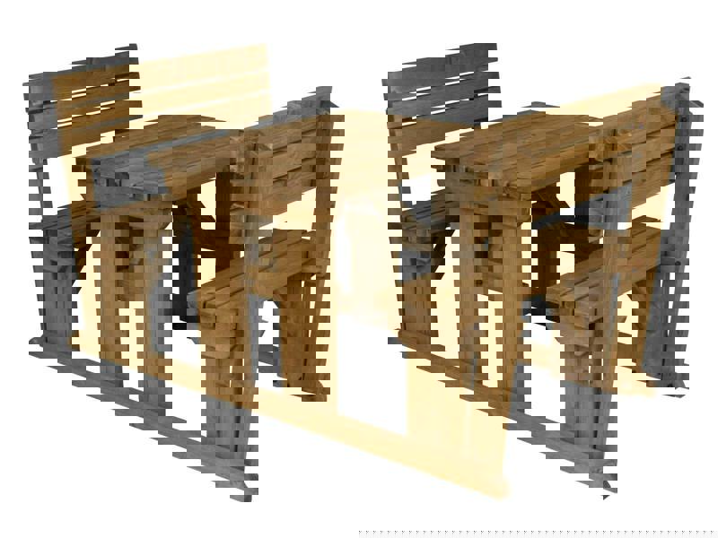 Alders Picnic Table and Benches Set with Backrest – Rustic Finish Wooden Outdoor Dining Set for Gardens and Patios