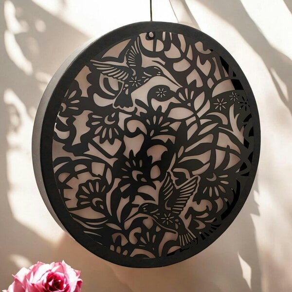 EDH Door Hardware Hummingbird Solar Wall Panel – 40 x 40 x 5 CM | Solar-Powered Outdoor Wall Art | Metal Garden Panel with LED Light for Patio