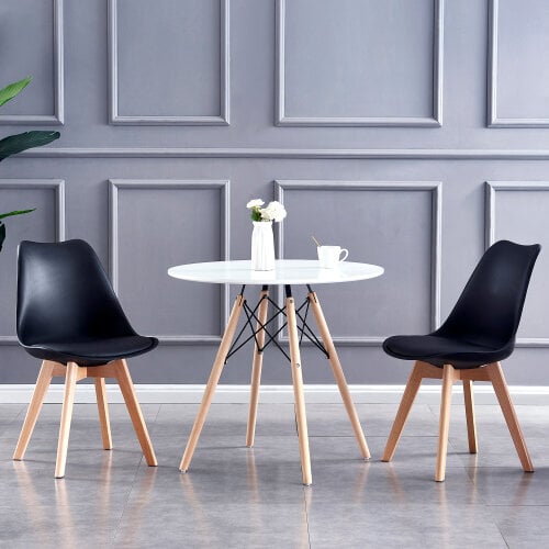 Set of 2 Dining Chairs with Solid Wooden Legs and Seat Cushion Pad Eva