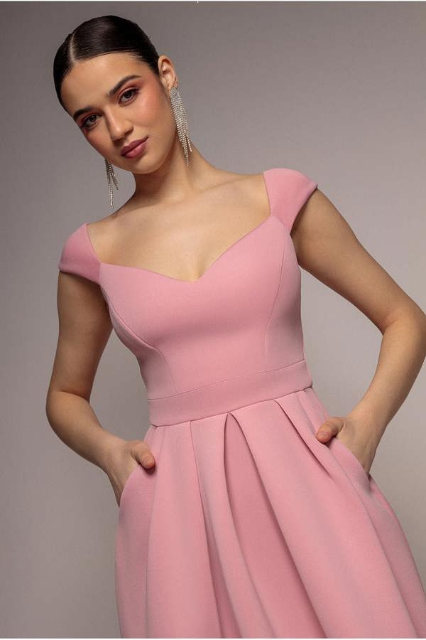 Scuba Foam Skater Midi Dress - Blush Pink DR4133
