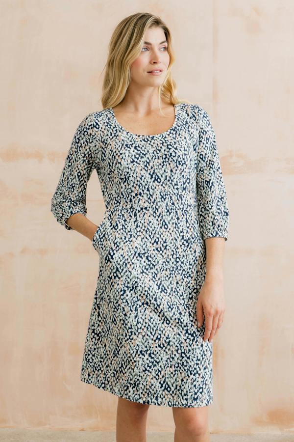 Lily & Me Meadow Printed Organic Cotton Jersey Dress Navy