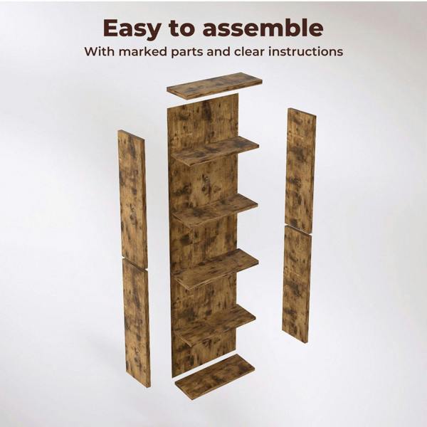 Levede Slim Bookcase Tall Bookshelf 6 Tier Adjustable Shelf Living Room Walnut