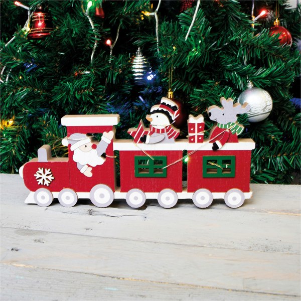 St Helens Red Wooden Festive Ornamental Train With Led Light