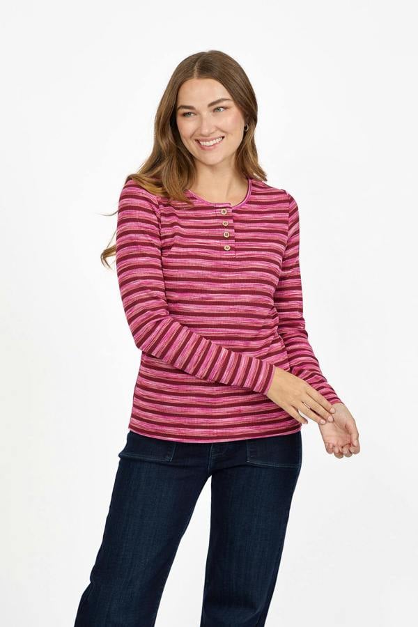 Mudflower Space Dye Ribbed Jersey Button-Up Top