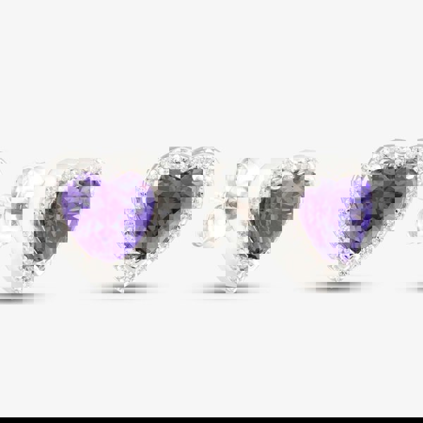 Starbright Sterling Silver Purple Cubic Zirconia Heart Halo Cluster Stud Earrings THB-03e AM