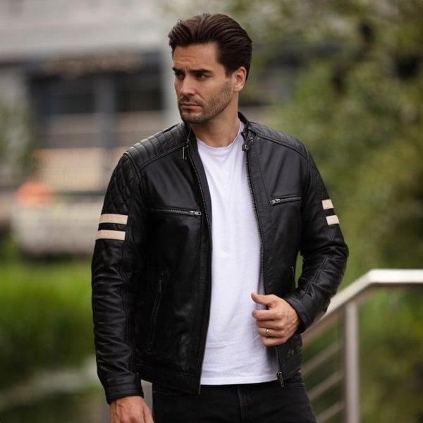 Ashwood Leather Biker Jacket with Bold Contrasting Stripe: AWM-NOVA