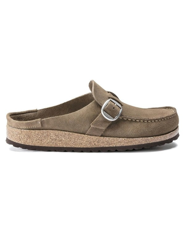 Birkenstock Buckley Suede Leather Womens Mule Moccasins - Grey Taupe - CHO - Designer Womens Shoes