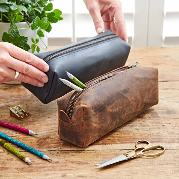 Paper High Buffalo Leather Square Pencil Case