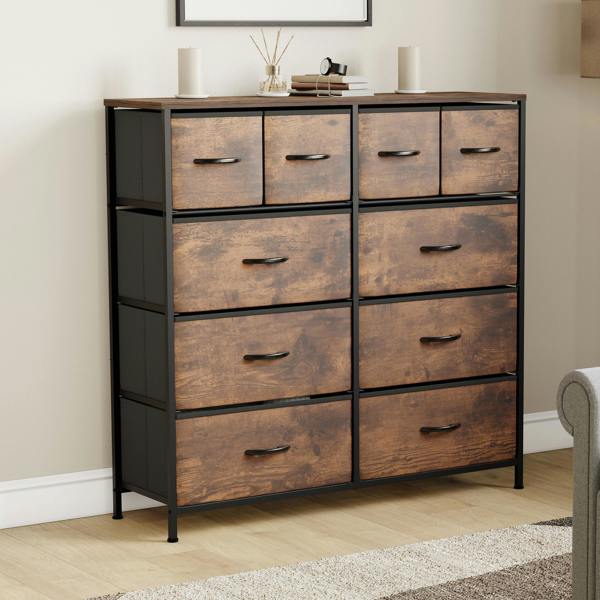 Vida Designs Chorley 10 Drawer Fabric Drawer Chest, Beige & Grey Wood
