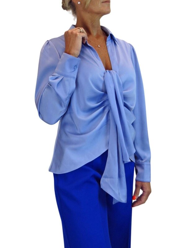 Paulo Due Women's Long Sleeve Tie Front Satin Blouse Shirt