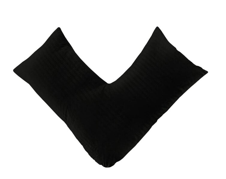 Night Zone Embossed Stripe Orthopaedic V Shaped Pillow – Brushed Microfibre Pillow with Case or Case Only - V Pillow Cover Only - Black