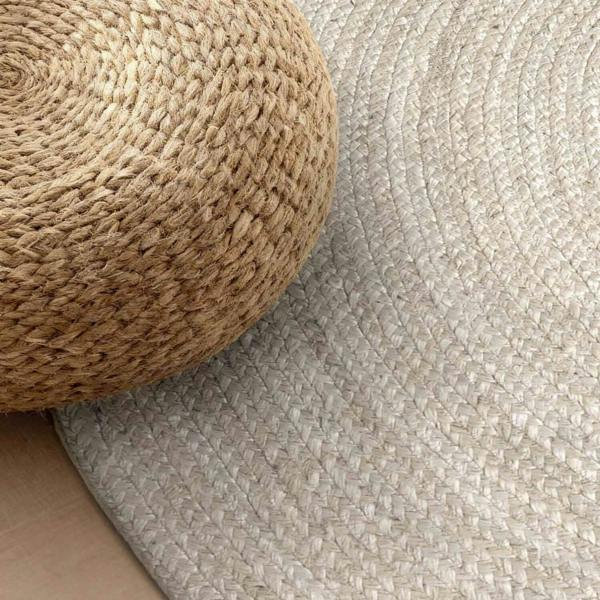 Braided Jute Rug Round Rangpur White