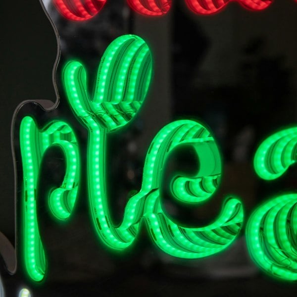 Samuel Alexander 40cm Light up Hanging Santa Stop Here Christmas Infinity Mirror Light with Multi-Coloured LEDs