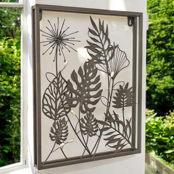 EDH Door Hardware Square Floral 3D Wall Décor – 41 x 41 x 4 CM | Handcrafted Metal Flower Art | Elegant Indoor & Outdoor