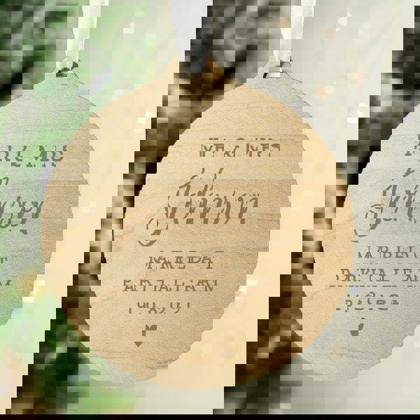 Personalised Memento Company Personalised Mr & Mrs Round Wooden Decoration