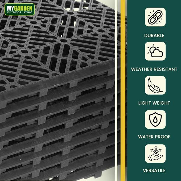 My Garden Outdoor Living My Garden Interlocking Decking Tiles Outdoor - 30x30cm 10 Pack Garden Plastic Tiles Weather-Resistant, Easy Install