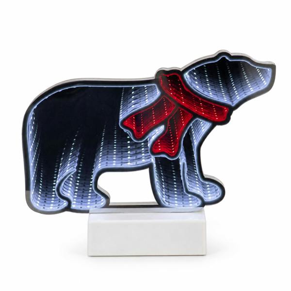 Samuel Alexander 27cm Polar Bear Infinity Mirror Light Up Decoration with Red & White LEDs
