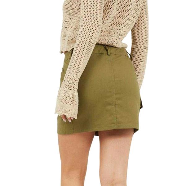 Brave Soul Womens Denim Cargo Pocket Mini Skirt - Khaki Green