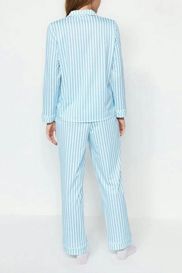 WOVCOR 2-Piece Striped Pattern Polar Fleece Lined Shirt-Pants Knit Pajama Set