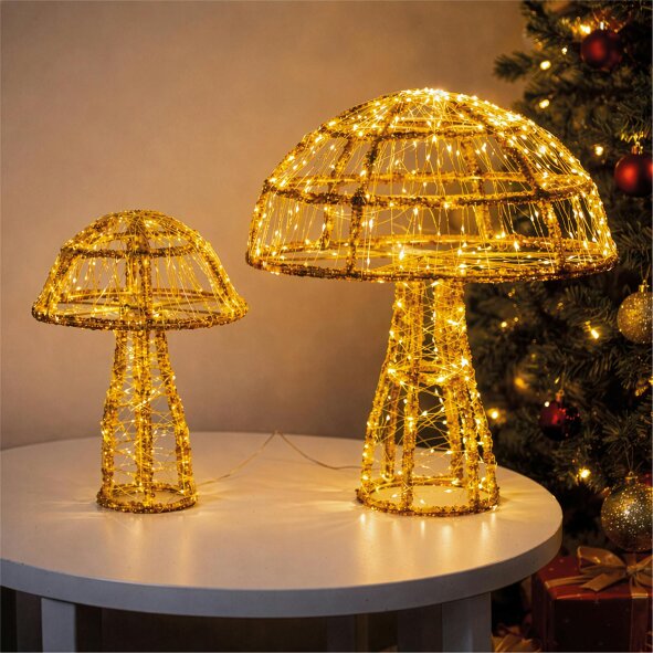 Scotts of Stow Xmas Haus 2 Pack Warm White Micro LED Acrylic Mushrooms Outdoor Decoration with Timer