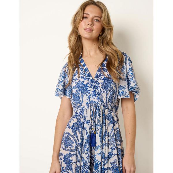 Blue Vanilla Asymmetric Hem Wrap Dress