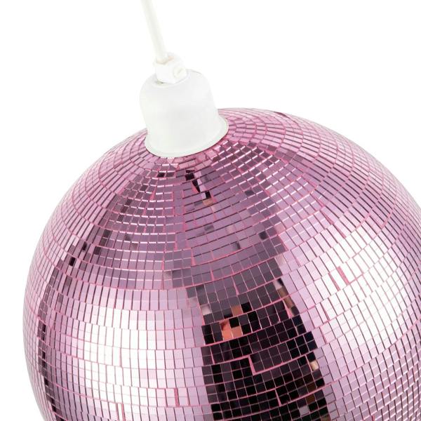 Shiny Disco Mosaic Ball in Vibrant Pink Mirrored Tiled Retro Style Image 3
