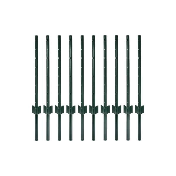 Mountview Metal Fence Posts 3Ft 10Pc Set U Shape Powder Coated for Garden Boundary Green