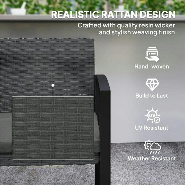 Two-Seater Rattan Garden Bench - Light Grey