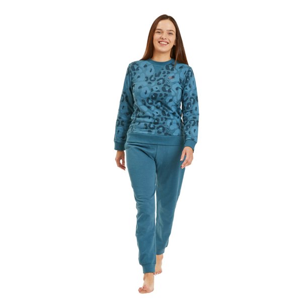 Luca and Rosa Women's Blue Leopard Lounge Set