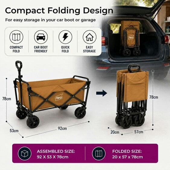 Neo Direct Neo Khaki Folding Wagon Garden Cart 138L 120kg