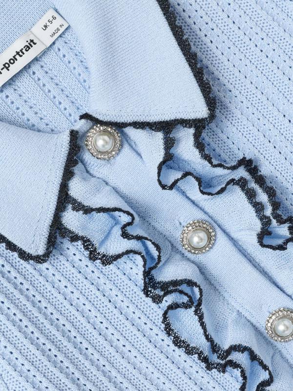 Self Portrait Girls Frill Trim Cardigan in Blue